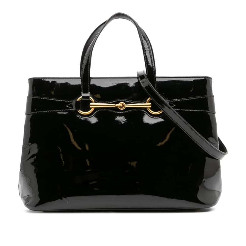 Gucci Patent Bright Bit Satchel Black Leather Fair condition - Front View