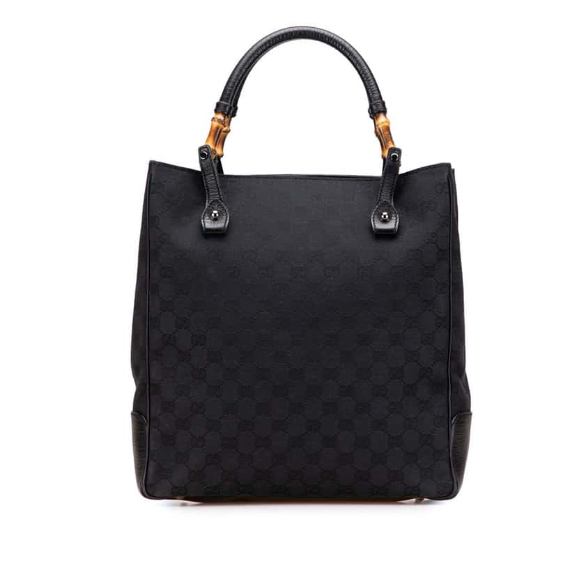 Gucci GG Canvas Bamboo Tote Black Canvas Good condition - Front View