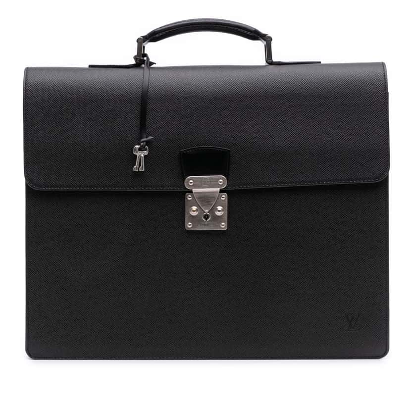 Louis Vuitton Taiga Moskova Briefcase Black Leather Good condition - Front View