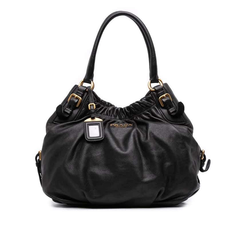 Prada Soft Calf Gathered Satchel Black Leather Good condition - Front View