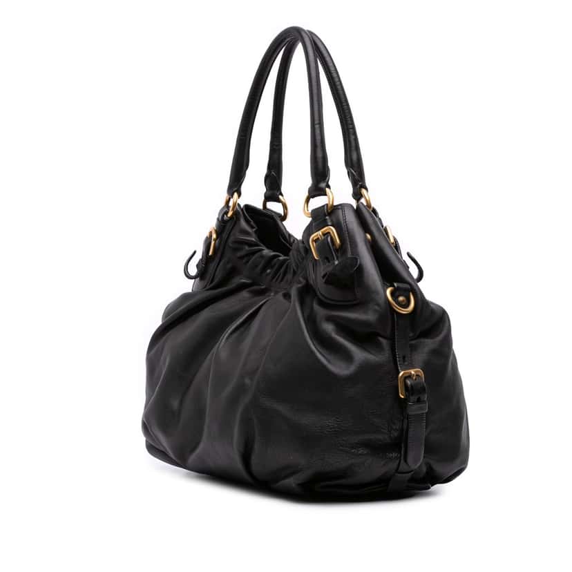 Prada Soft Calf Gathered Satchel Black Leather Good condition - Back View