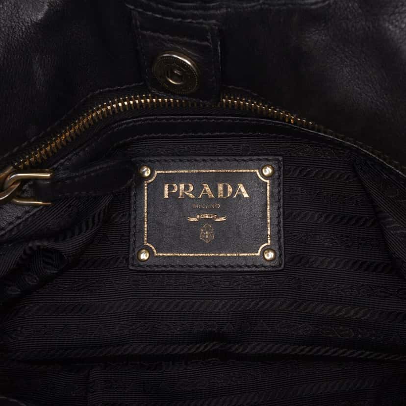 Prada Soft Calf Gathered Satchel Black Leather Good condition - Box View