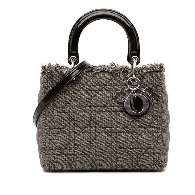 Dior Medium Tweed Cannage Lady Dior Grey Tweed Good condition - Front View