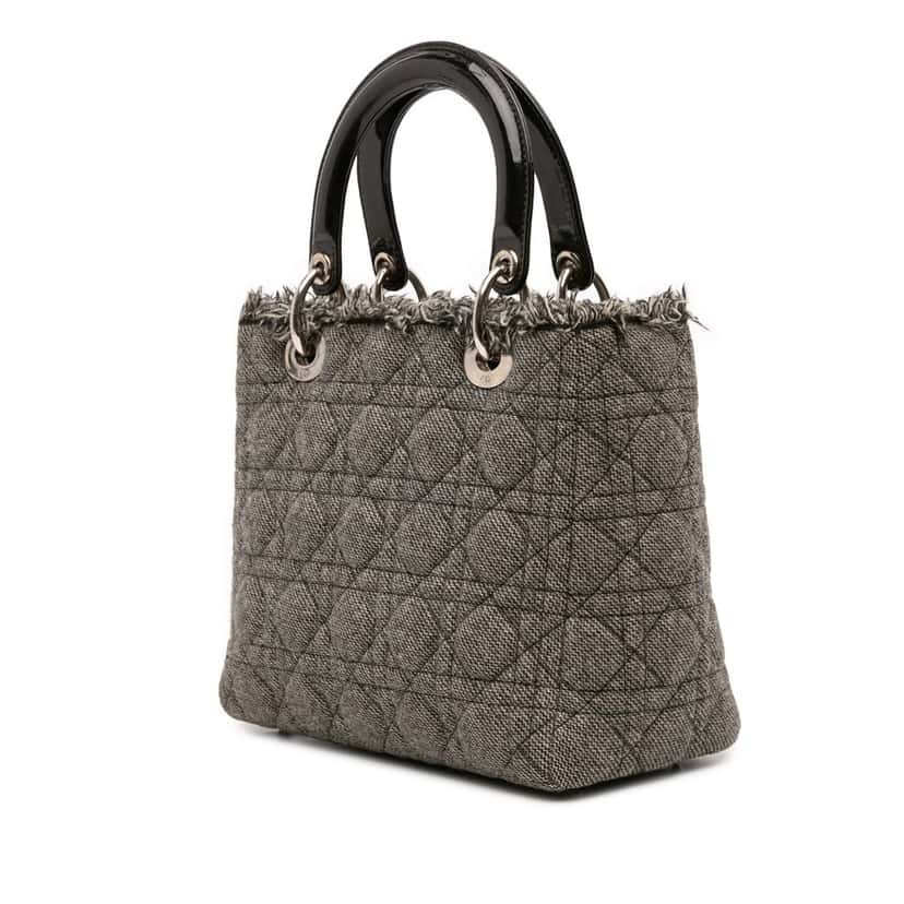 Dior Medium Tweed Cannage Lady Dior Grey Tweed Good condition - Back View
