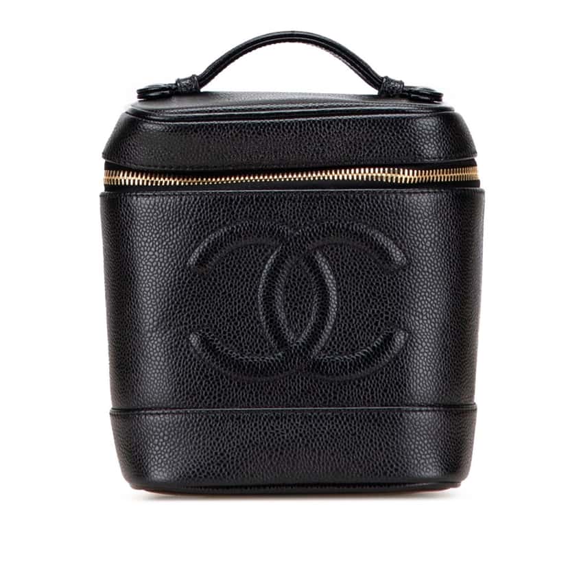 Chanel CC Caviar Vanity Bag Black Leather Good condition - Front View