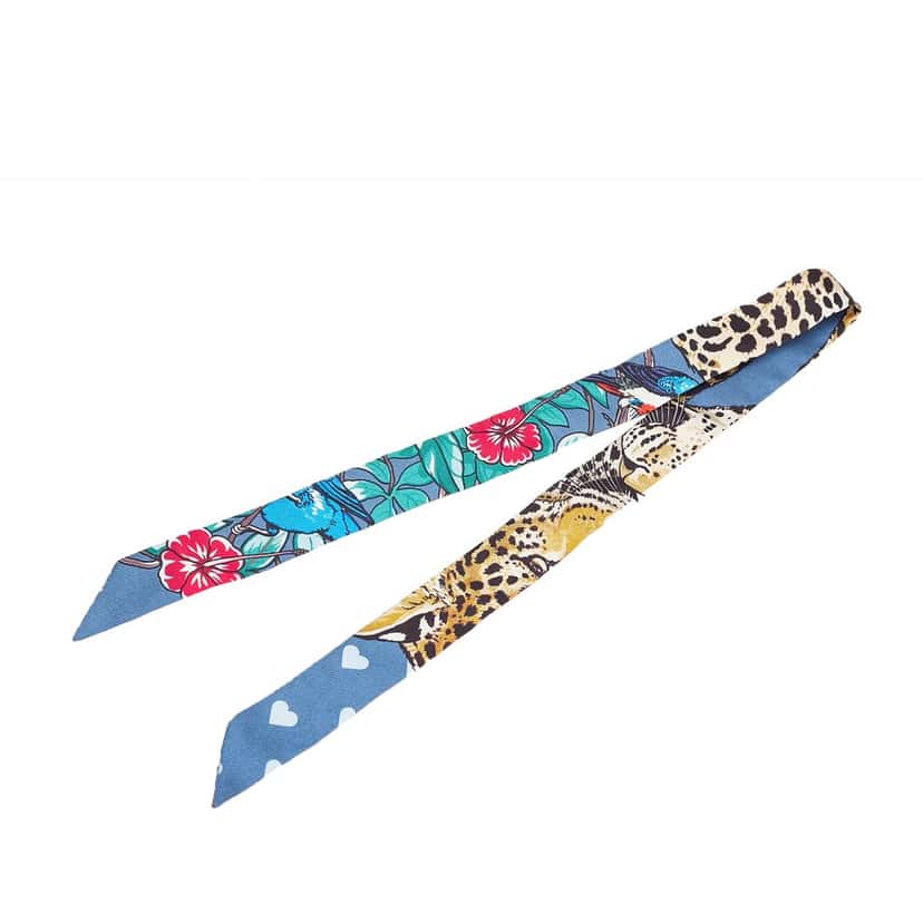 Hermès Jungle Love Love Doll Silk Twilly Scarf Blue Silk Good condition - Front View