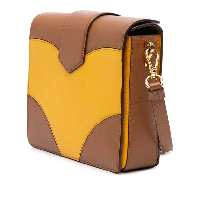 Prada Bicolor Saffiano Turnlock Crossbody Yellow Leather Good condition - Back View