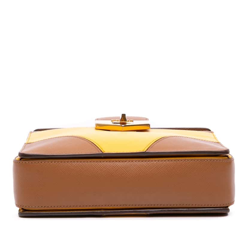 Prada Bicolor Saffiano Turnlock Crossbody Yellow Leather Good condition - Inside View