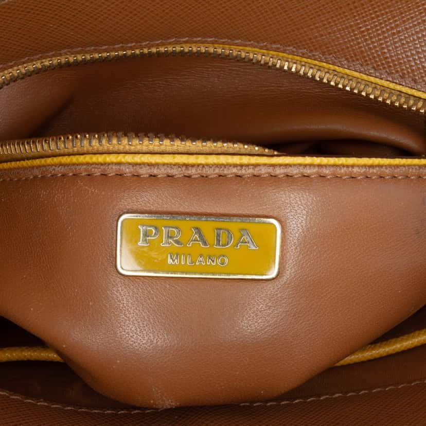 Prada Bicolor Saffiano Turnlock Crossbody Yellow Leather Good condition - Box View