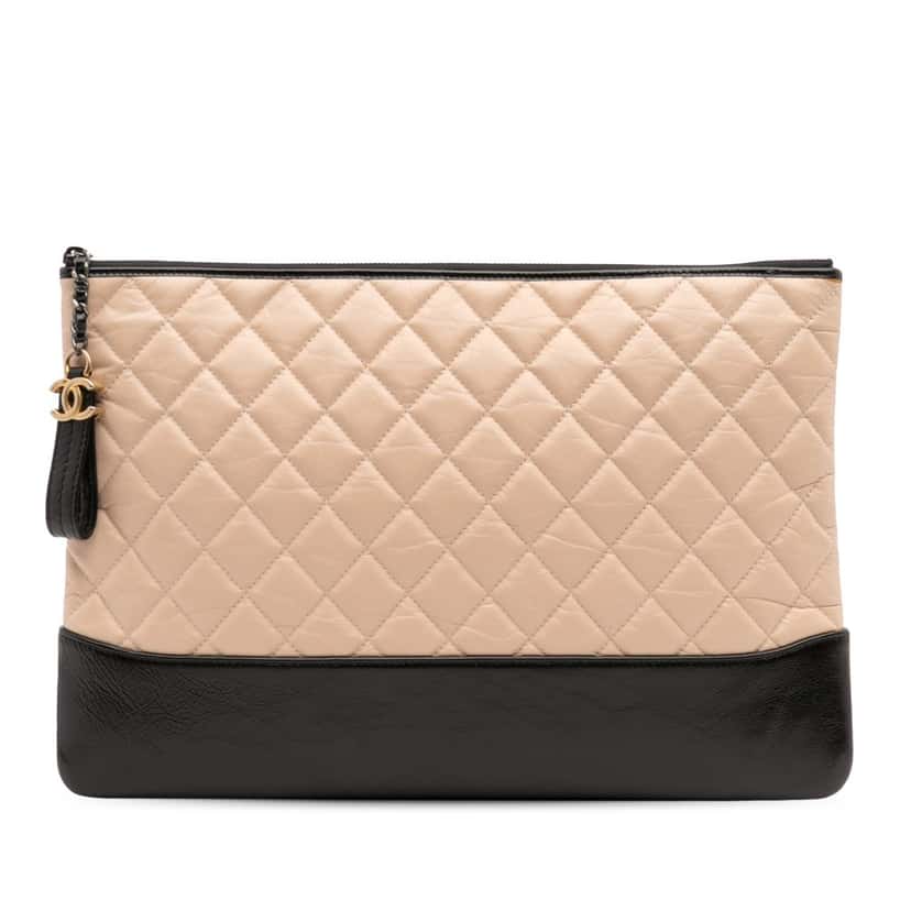 Chanel Large Aged Calfskin Gabrielle O Case Clutch Brown Leather Good condition - Front View