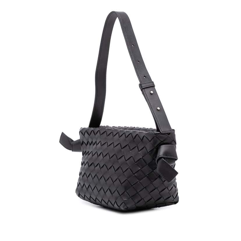 Bottega Veneta Lambskin Intrecciato Tie Shoulder Bag Black Leather Good condition - Back View