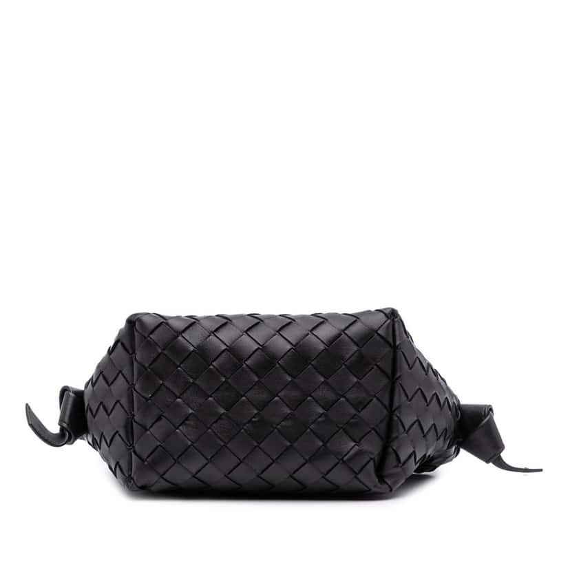Bottega Veneta Lambskin Intrecciato Tie Shoulder Bag Black Leather Good condition - Inside View