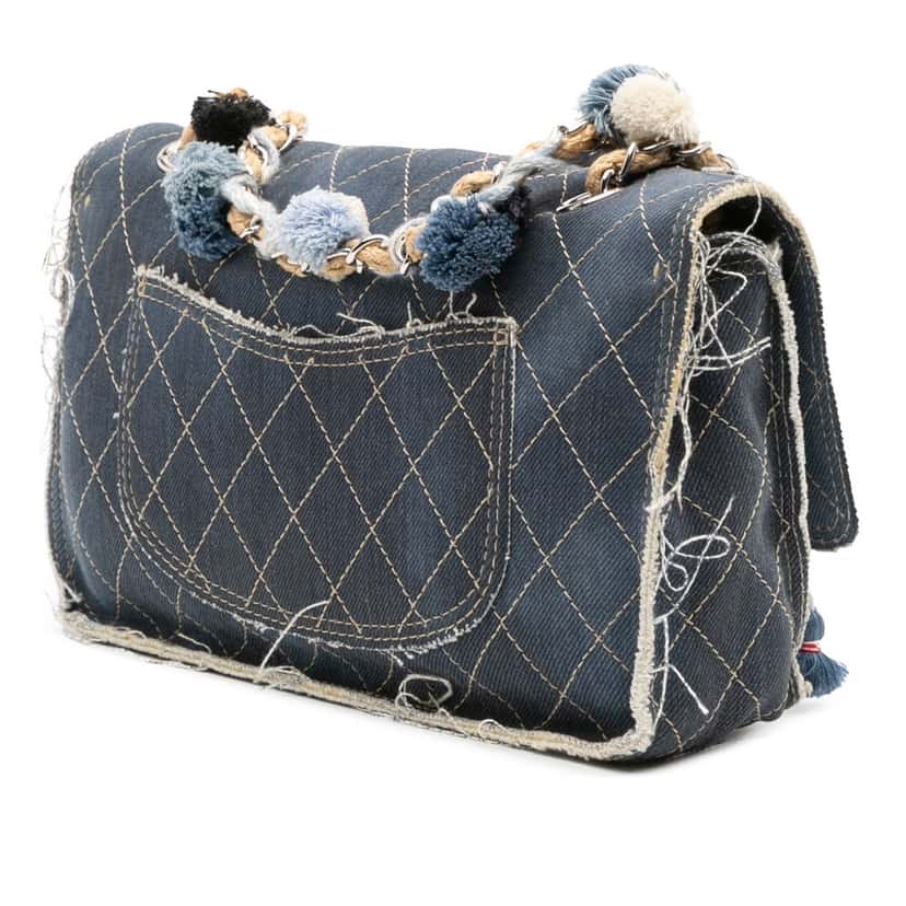 Chanel Paris Dubai Medium Quilted Denim Pompom Flap Blue Denim Good condition - Back View