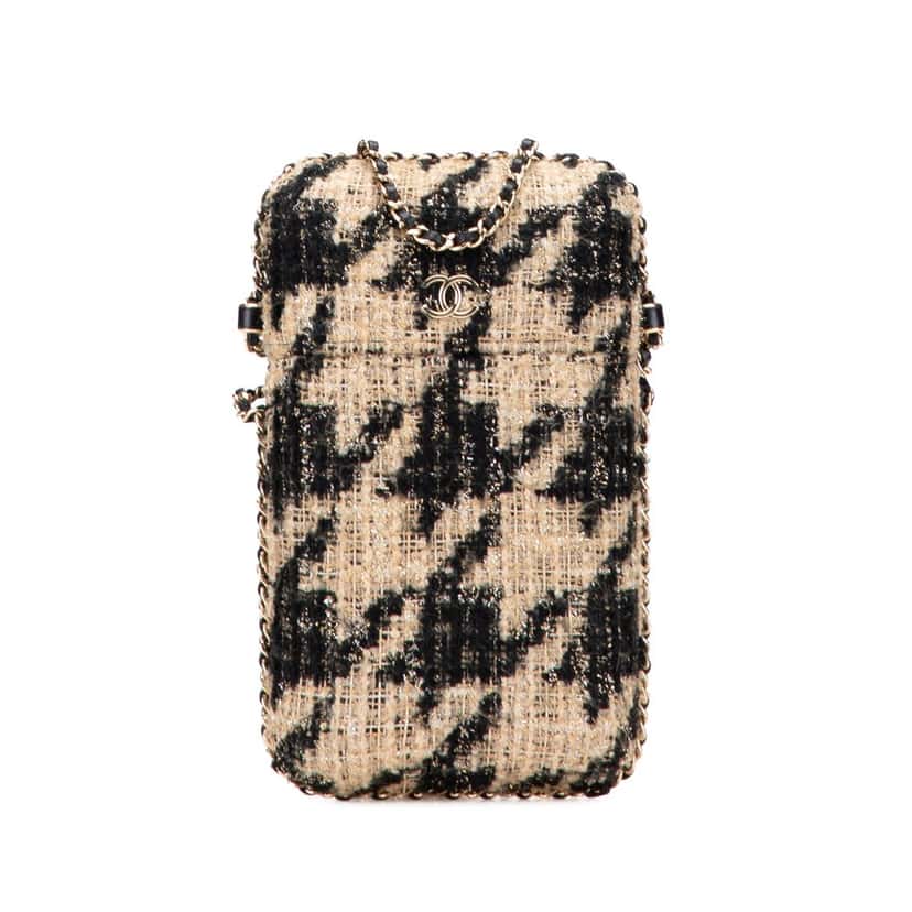 Chanel Tweed Chain Around Phone Holder Brown Tweed Good condition - Front View
