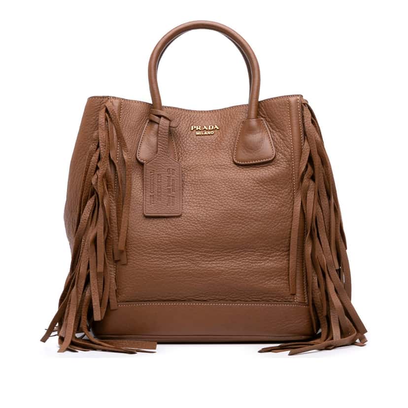 Prada Cervo Fringe Tote Brown Leather Good condition - Front View