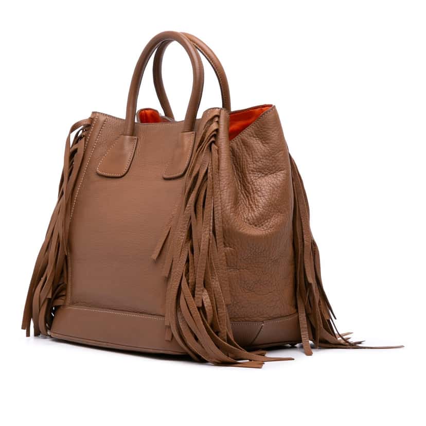 Prada Cervo Fringe Tote Brown Leather Good condition - Back View