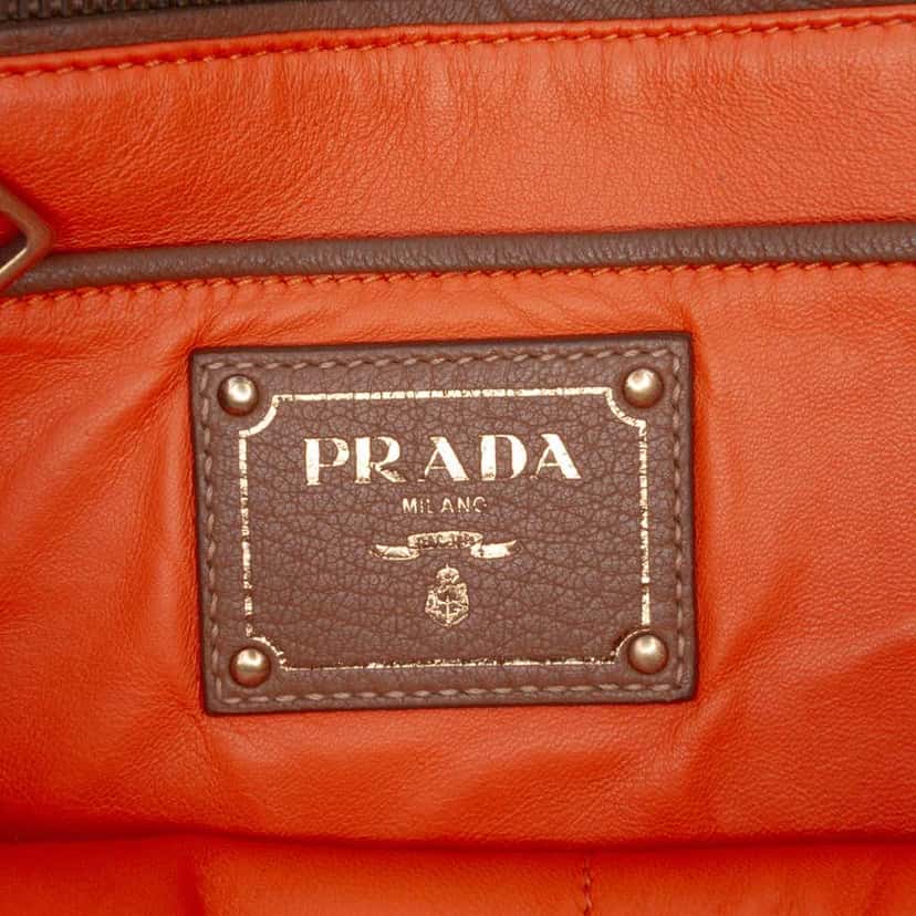 Prada Cervo Fringe Tote Brown Leather Good condition - Box View