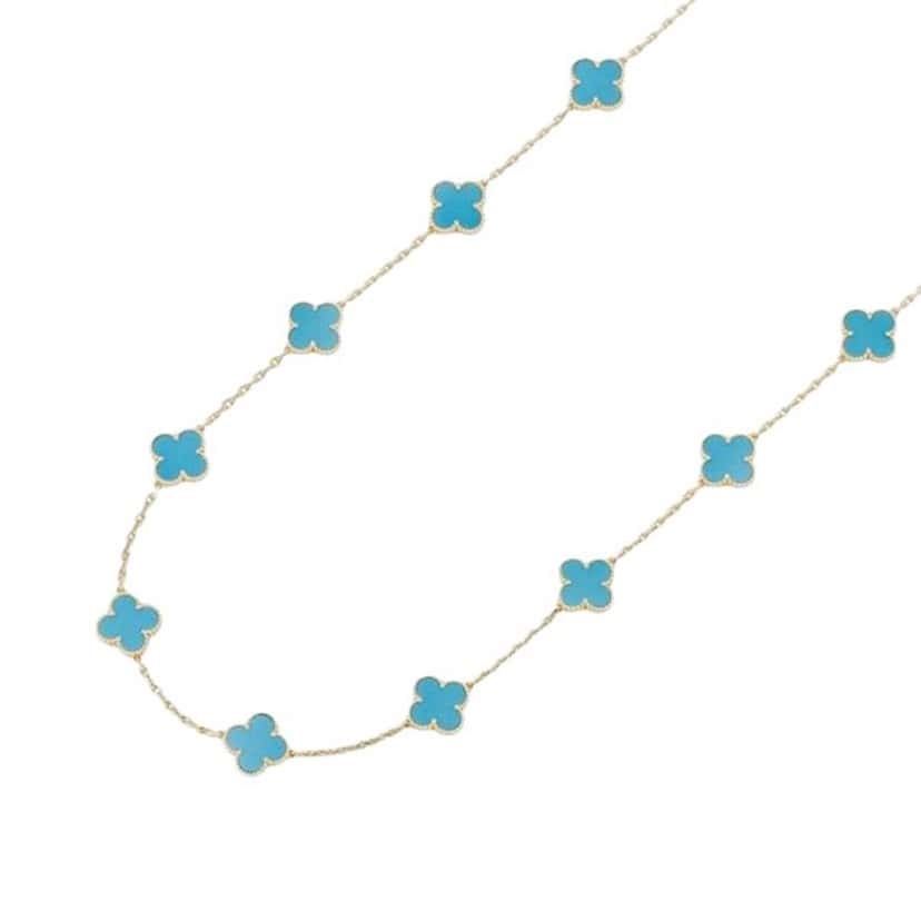 Van Cleef & Arpels 18 Yellow Gold and Turquoise Vintage Alhambra 20 Motif Long Necklace Gold Gold Good condition - Front View