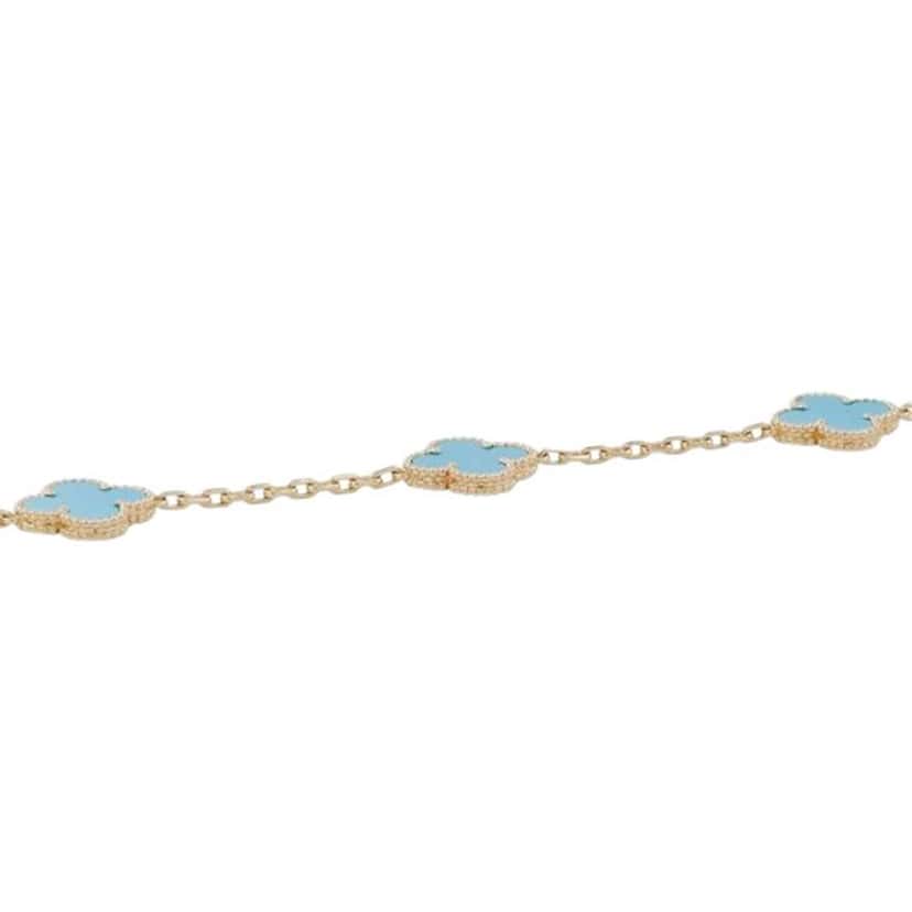 Van Cleef & Arpels 18 Yellow Gold and Turquoise Vintage Alhambra 20 Motif Long Necklace Gold Gold Good condition - Back View