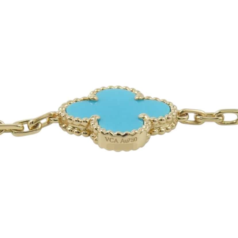 Van Cleef & Arpels 18 Yellow Gold and Turquoise Vintage Alhambra 20 Motif Long Necklace Gold Gold Good condition - Inside View