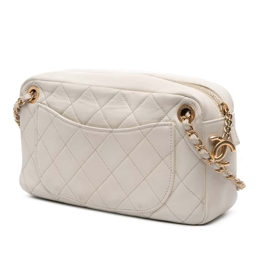 Chanel Quilted Lambskin All About Chains Camera Bag White Leather Good condition - Back View