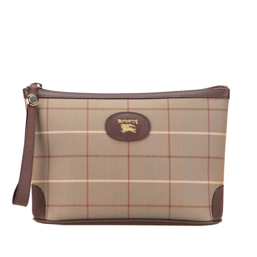 Burberry Vintage Check Canvas Wristlet Clutch Brown Canvas Good condition - Front View