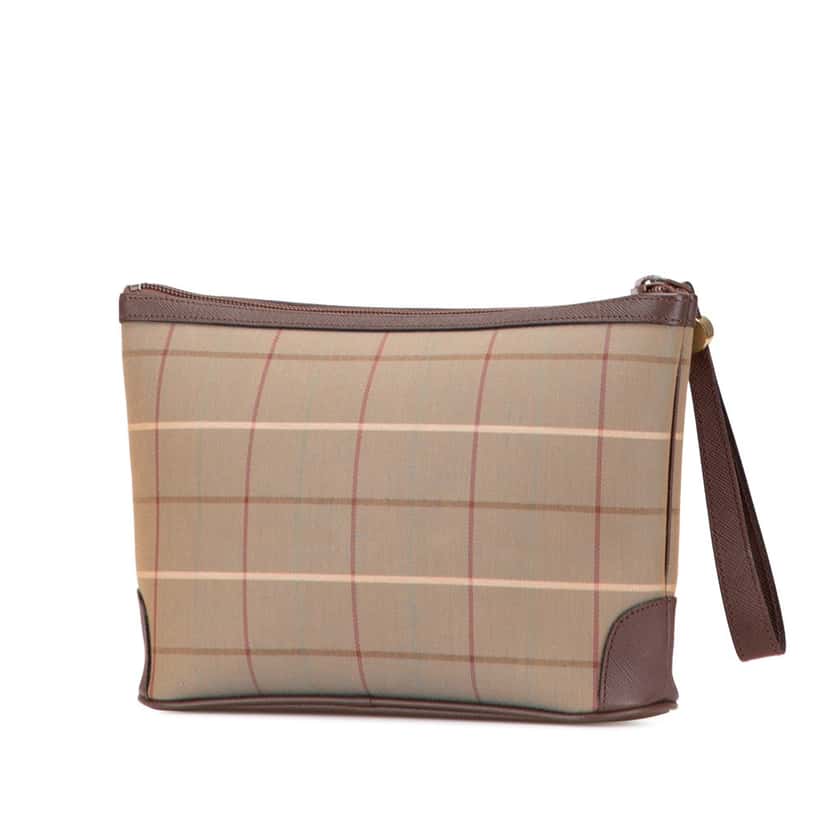 Burberry Vintage Check Canvas Wristlet Clutch Brown Canvas Good condition - Back View