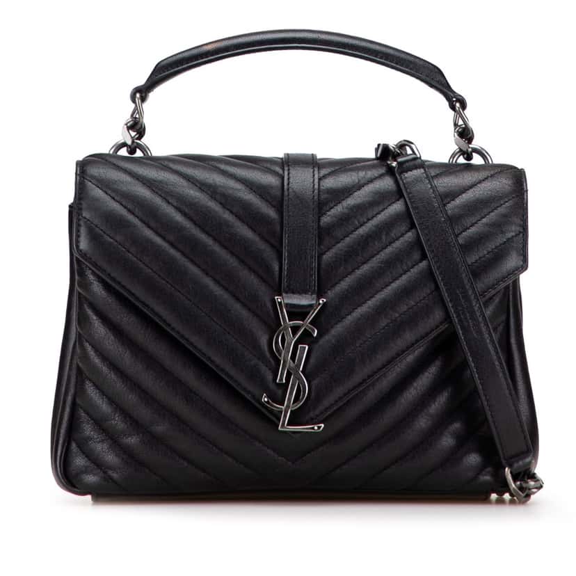 Saint Laurent Medium Quilted Chevron Sheepskin College Satchel Black Leather Good condition - Front View