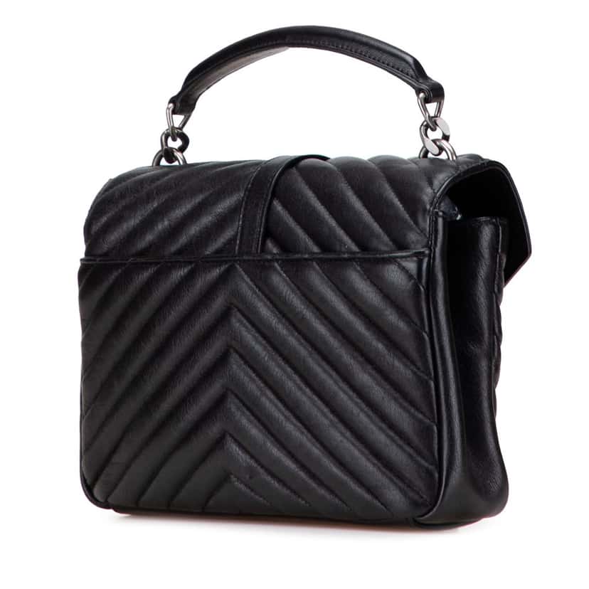 Saint Laurent Medium Quilted Chevron Sheepskin College Satchel Black Leather Good condition - Back View