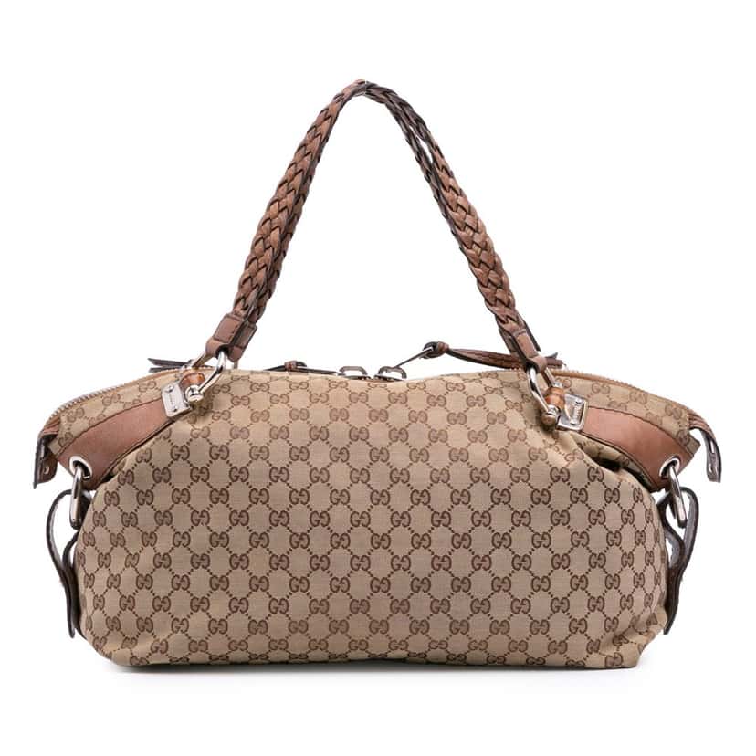 Gucci Medium GG Canvas Bamboo Bar Tote Brown Canvas Good condition - Front View
