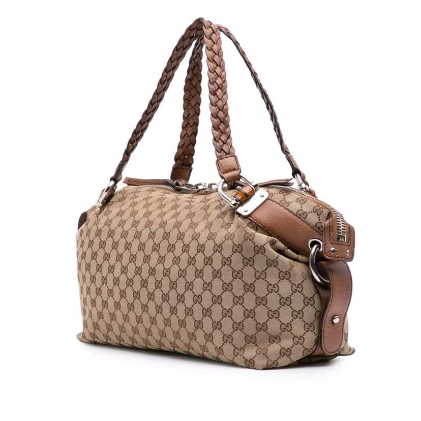 Gucci Medium GG Canvas Bamboo Bar Tote Brown Canvas Good condition - Back View