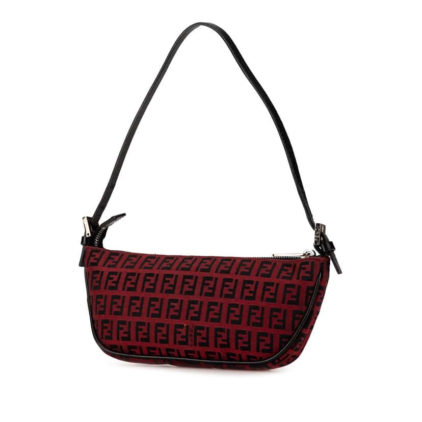 Fendi Zucchino Canvas Shoulder Bag Red Canvas Good condition - Back View