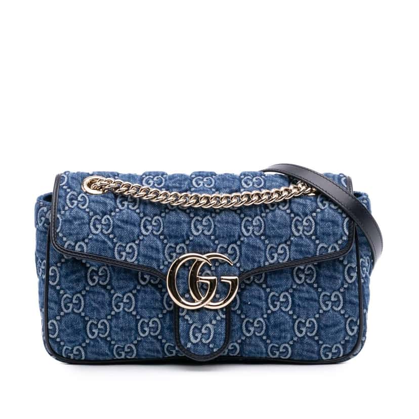 Gucci Small GG Marmont Matelasse Denim Flap Crossbody Blue Denim Good condition - Front View