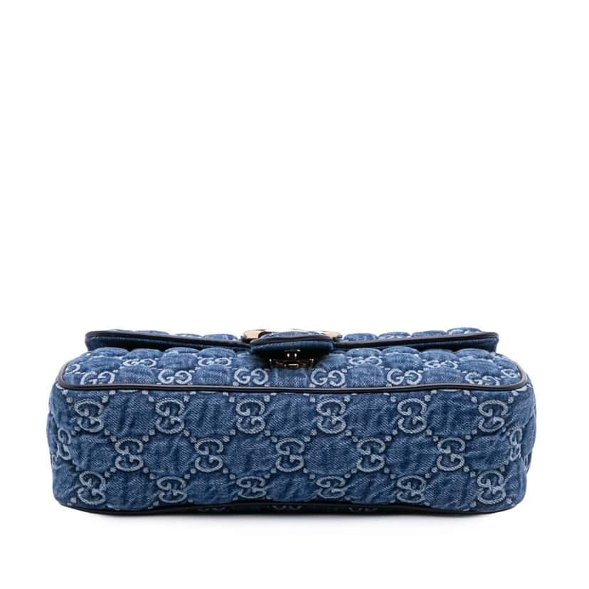 Gucci Small GG Marmont Matelasse Denim Flap Crossbody Blue Denim Good condition - Inside View