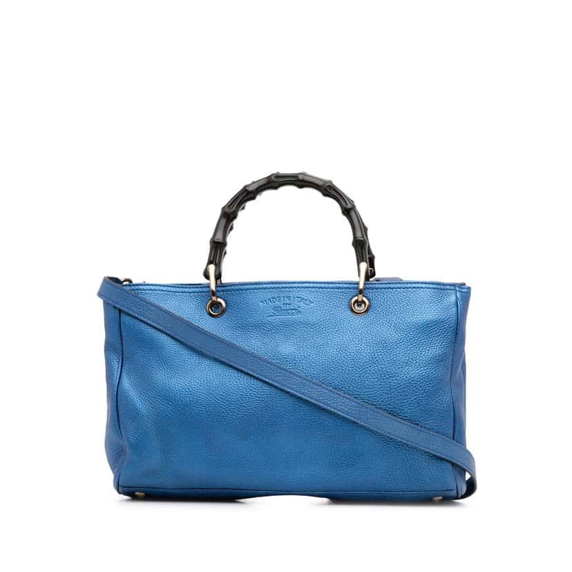 Gucci Medium Calfskin Bamboo Shopper Satchel Blue Leather Good condition - Front View