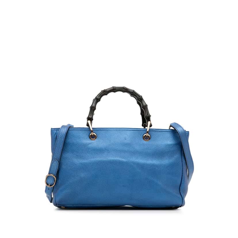 Gucci Medium Calfskin Bamboo Shopper Satchel Blue Leather Good condition - Model View