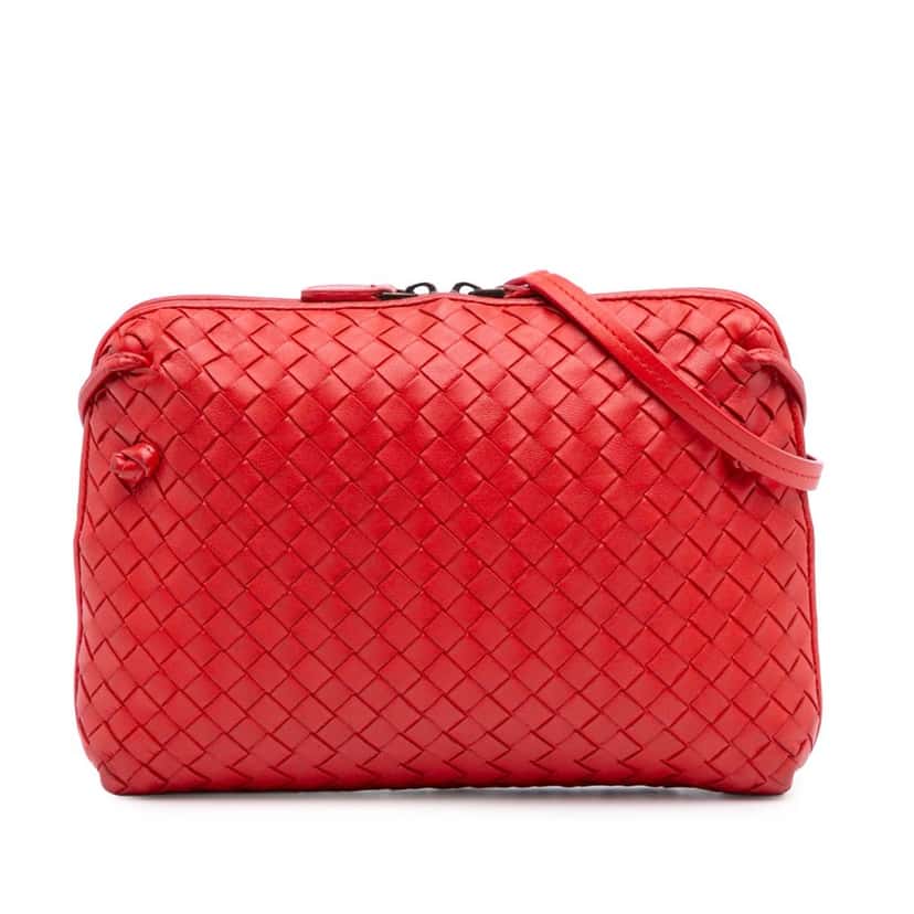 Bottega Veneta Nappa Intrecciato Nodini Crossbody Red Leather Fair condition - Front View