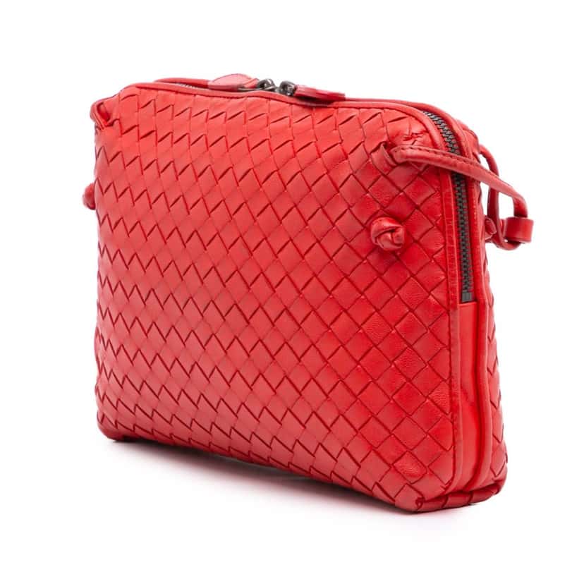 Bottega Veneta Nappa Intrecciato Nodini Crossbody Red Leather Fair condition - Back View