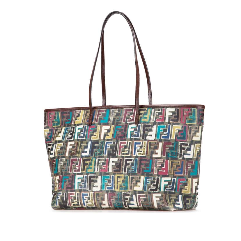 Fendi Medium Multicolor Zucca Spalmati Roll Tote Brown Canvas Good condition - Back View