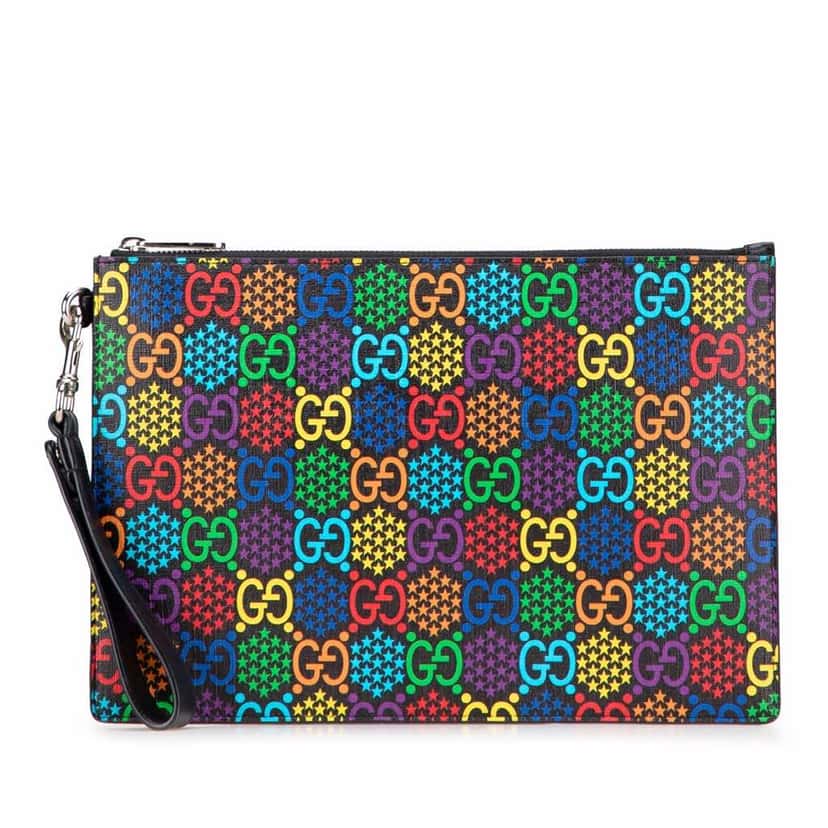 Gucci GG Supreme Psychedelic Zip Clutch Black Canvas Good condition - Front View