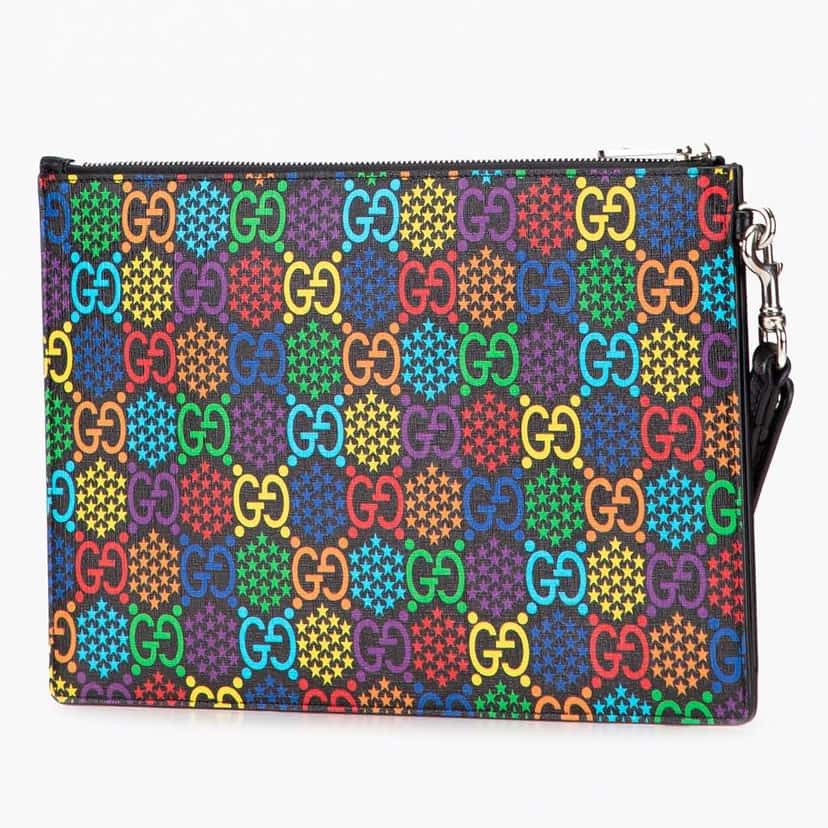 Gucci GG Supreme Psychedelic Zip Clutch Black Canvas Good condition - Back View