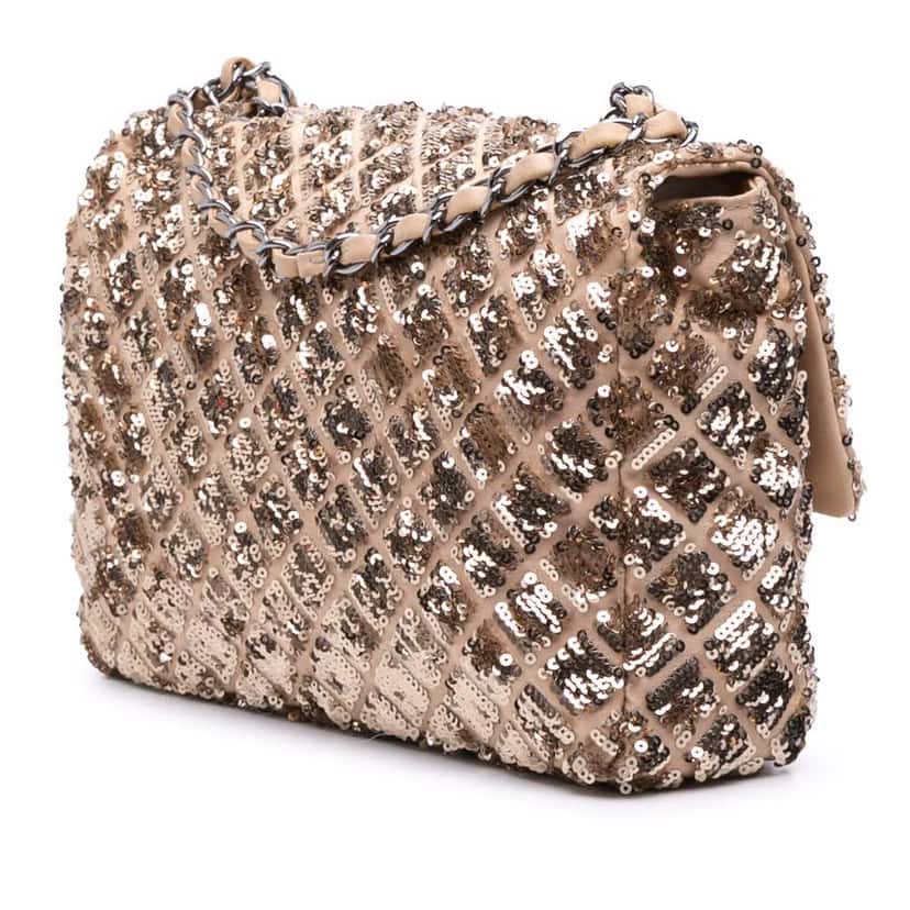 Chanel Medium CC Quilted Lambskin Sequin Single Flap Brown Leather Fair condition - Back View