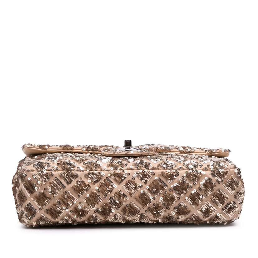 Chanel Medium CC Quilted Lambskin Sequin Single Flap Brown Leather Fair condition - Inside View