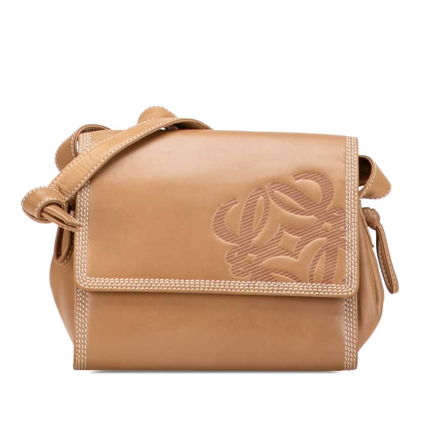Loewe Anagram Leather Flap Crossbody Brown Leather Good condition - Front View