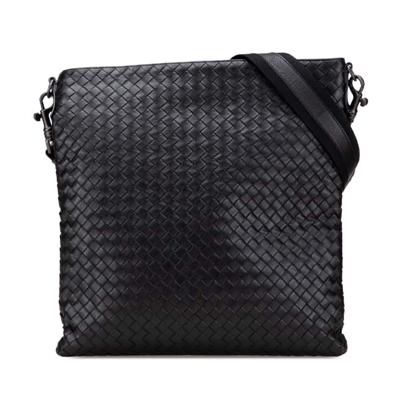 Bottega Veneta Leather Intrecciato Crossbody Black Leather Good condition - Front View