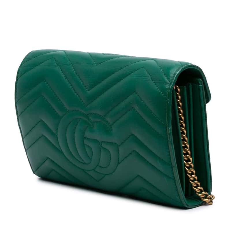 Gucci GG Marmont Matelasse Leather Wallet On Chain Green Leather Good condition - Back View