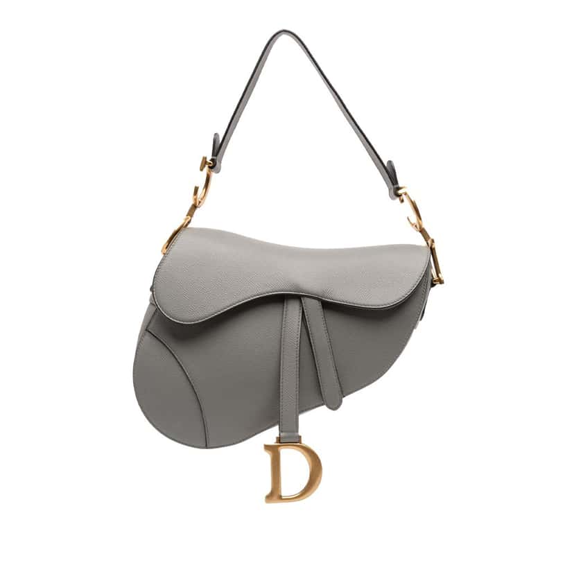 Dior Grained Calfskin Saddle Bag Grey Leather Good condition - Front View