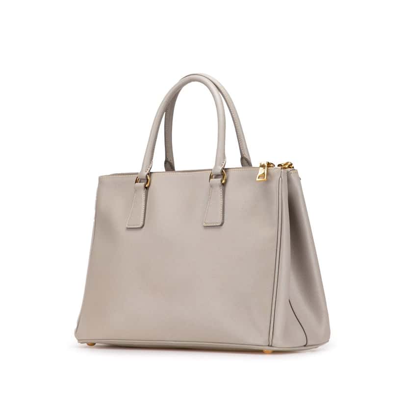 Prada Medium Saffiano Lux Galleria Double Zip Satchel Grey Leather Good condition - Back View