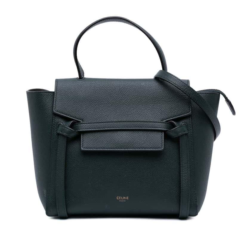 Celine Nano Grained Calfskin Belt Bag Green Leather Good condition - Front View