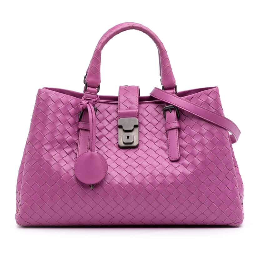 Bottega Veneta Small Nappa Intrecciato Roma Satchel Pink Leather Good condition - Front View